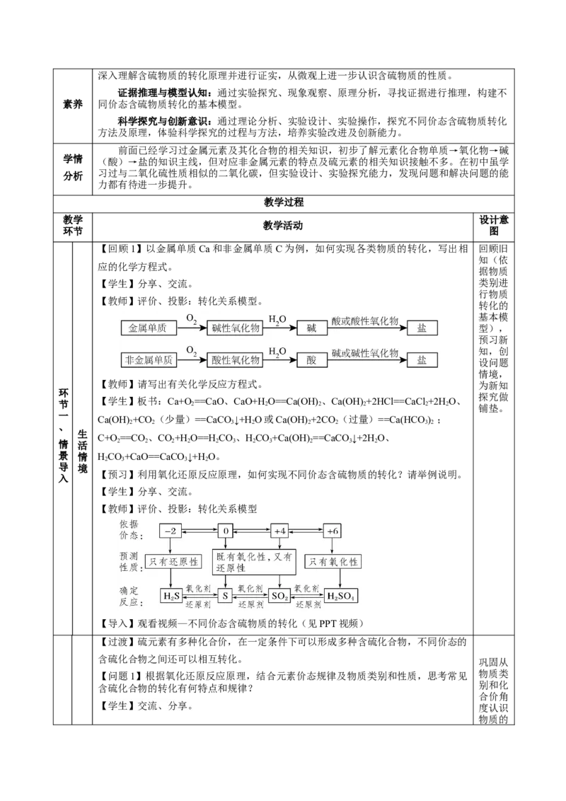 实验活动5不同价态含硫物质的转化（教学设计）-（人教版2019必修第二册）_高化_595801221724高中化学新人教版选择性必修一二三电子版教案PPT课件高中试卷_必修二册（人教版）_教学设计