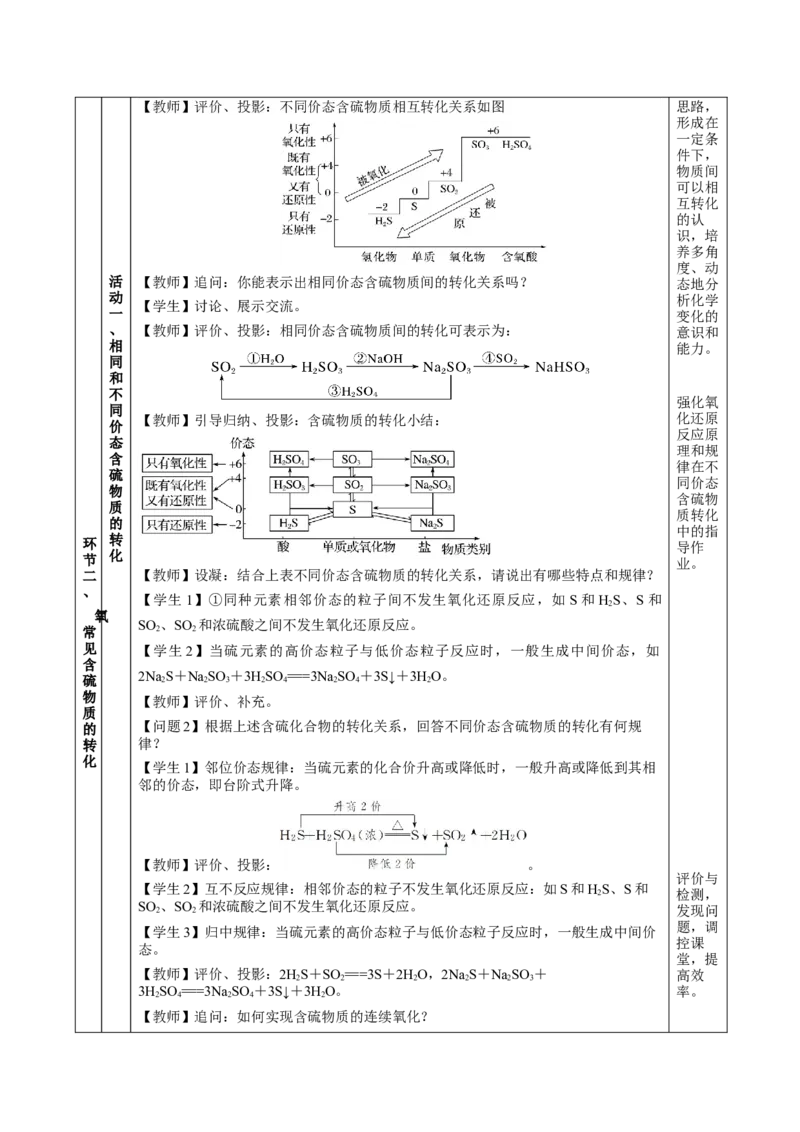 实验活动5不同价态含硫物质的转化（教学设计）-（人教版2019必修第二册）_高化_595801221724高中化学新人教版选择性必修一二三电子版教案PPT课件高中试卷_必修二册（人教版）_教学设计