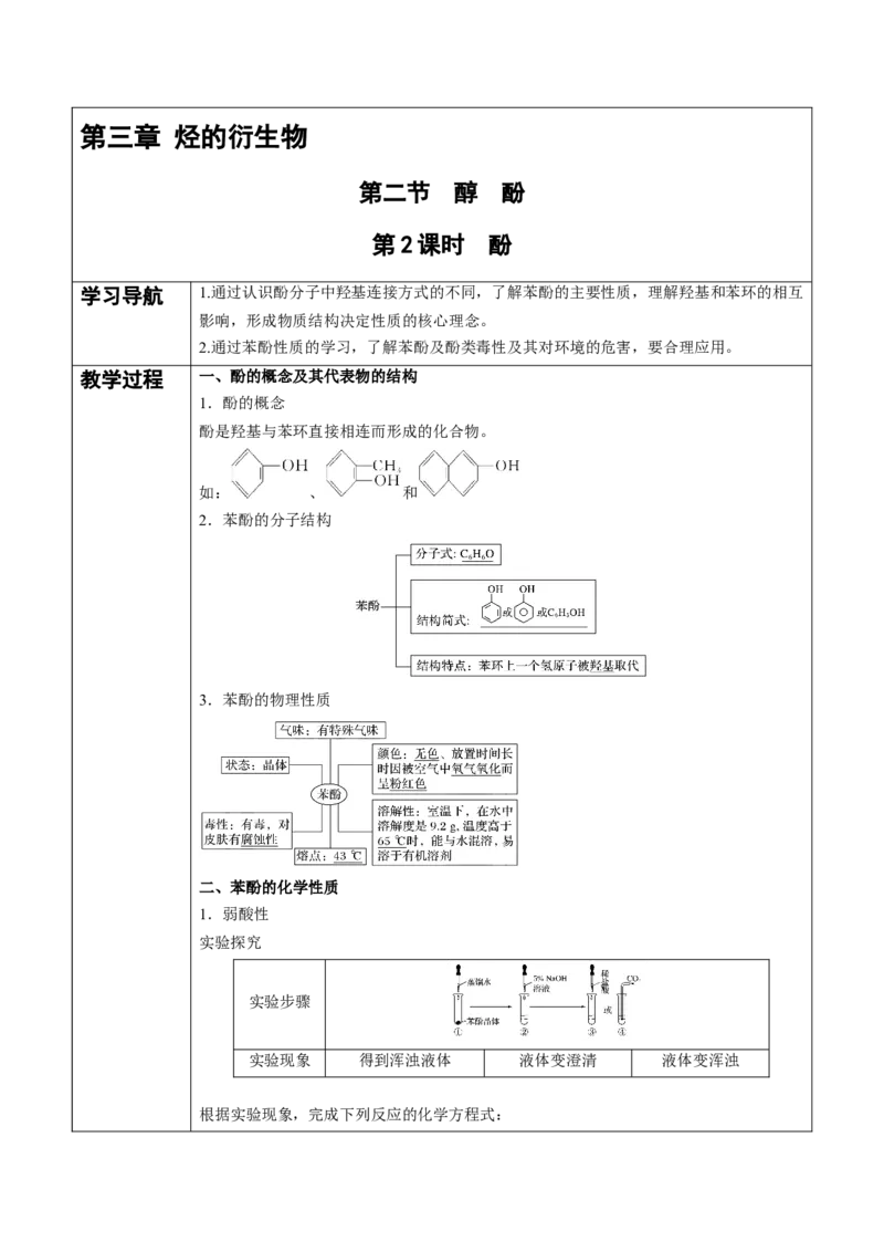 第3章第2节第2课时酚讲义新教材2020-2021学年人教版(2019)高二化学选择性必修三（机构用）_高化_2025春-人教版高中化学_05新版高中化学选择性必修3_7.机构专用_讲义+习题（机构用）