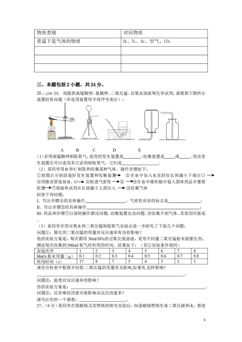 九年级上化学期中考试卷(含答案)_初中化学_01.人教版初中化学_01.初中化学课件PPT--教案--试题_初中化学&mdash;课件&mdash;教案&mdash;试题-推荐_9年级上课件教案试题_9年级上试题_期中