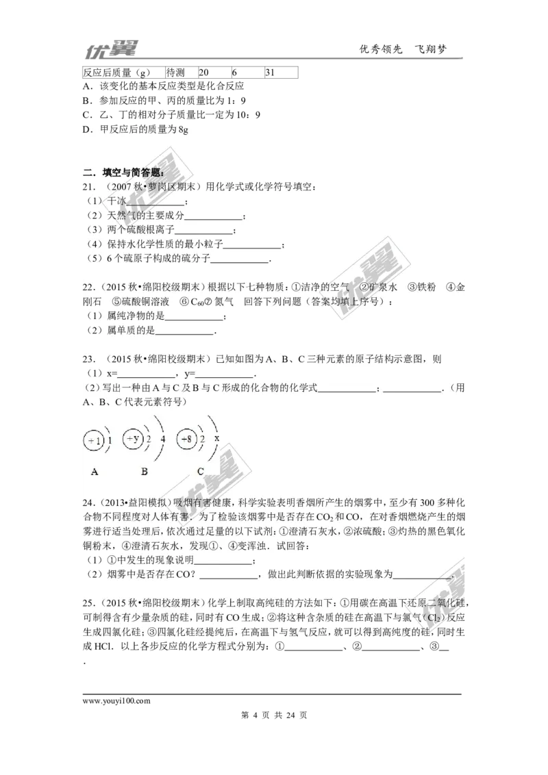 2015-2016学年四川省绵阳市校级九年级（上）期末化学试卷_初中化学_01.人教版初中化学_01.初中化学课件PPT--教案--试题_初中化学全套(课件--教案--配套)_18年初中化学9年级下