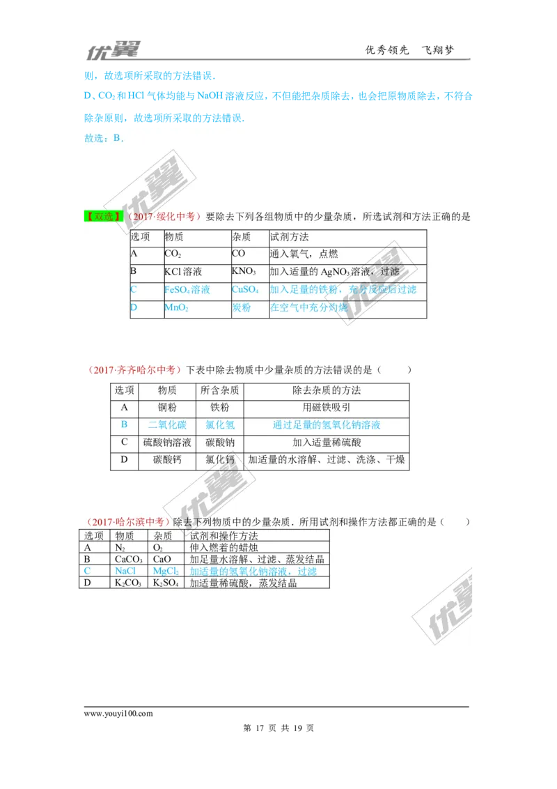 30.检验、鉴别、除杂、共存_初中化学_01.人教版初中化学_01.初中化学课件PPT--教案--试题_初中化学全套(课件--教案--配套)_18年初中化学9年级上_18秋九化上(RJ)--7.复习资料_4.真题汇编