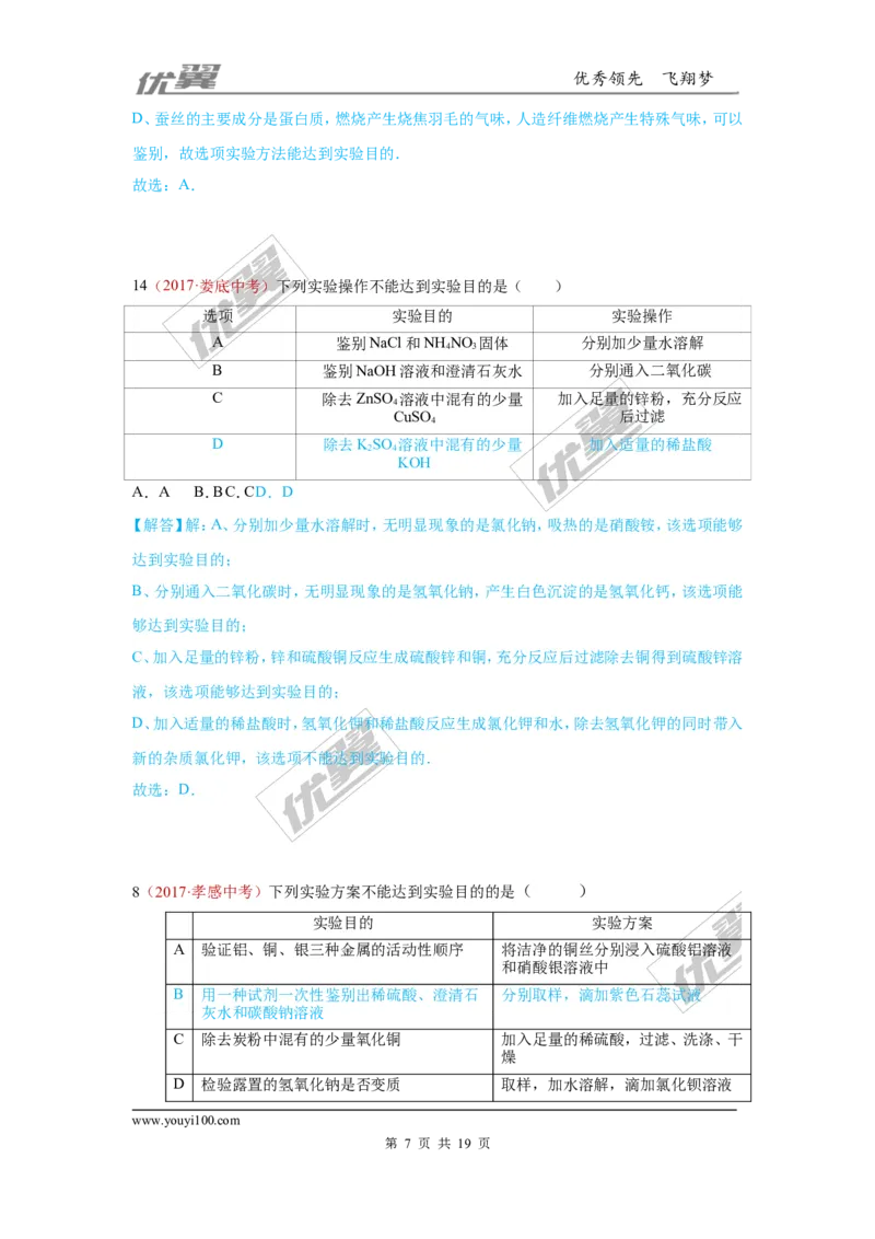 30.检验、鉴别、除杂、共存_初中化学_01.人教版初中化学_01.初中化学课件PPT--教案--试题_初中化学全套(课件--教案--配套)_18年初中化学9年级上_18秋九化上(RJ)--7.复习资料_4.真题汇编