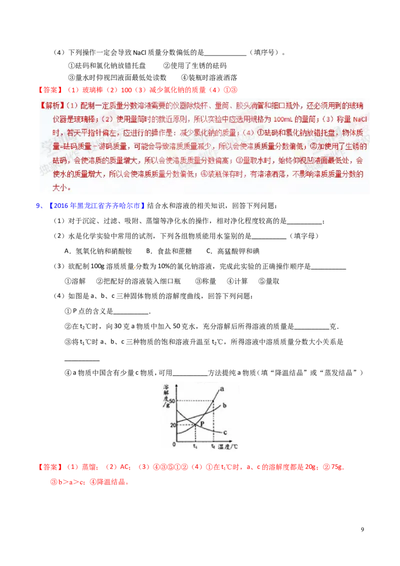 专题14溶液（测）-备战2017年中考化学二轮复习讲练测（解析版）_初中化学_01.人教版初中化学_07.初中化学中考总复习_备战2017年中考化学二轮复习讲练测（测）全套打包