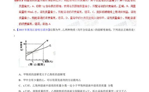 专题14溶液（测）-备战2017年中考化学二轮复习讲练测（解析版）_初中化学_01.人教版初中化学_07.初中化学中考总复习_备战2017年中考化学二轮复习讲练测（测）全套打包