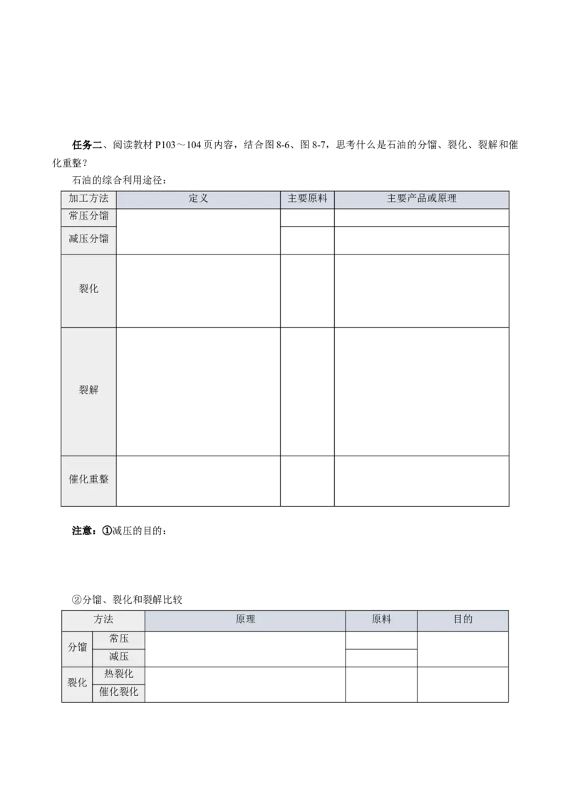 8.1.3煤、石油和天然气的综合利用（导学案）（原卷版）_高化_595801221724高中化学新人教版选择性必修一二三电子版教案PPT课件高中试卷_必修二册（人教版）_导学案