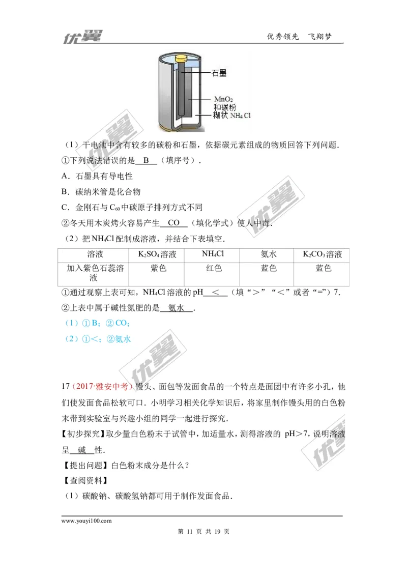 11.盐_初中化学_01.人教版初中化学_01.初中化学课件PPT--教案--试题_初中化学全套(课件--教案--配套)_18年初中化学9年级上_18秋九化上(RJ)--7.复习资料_4.真题汇编_2017真题汇编