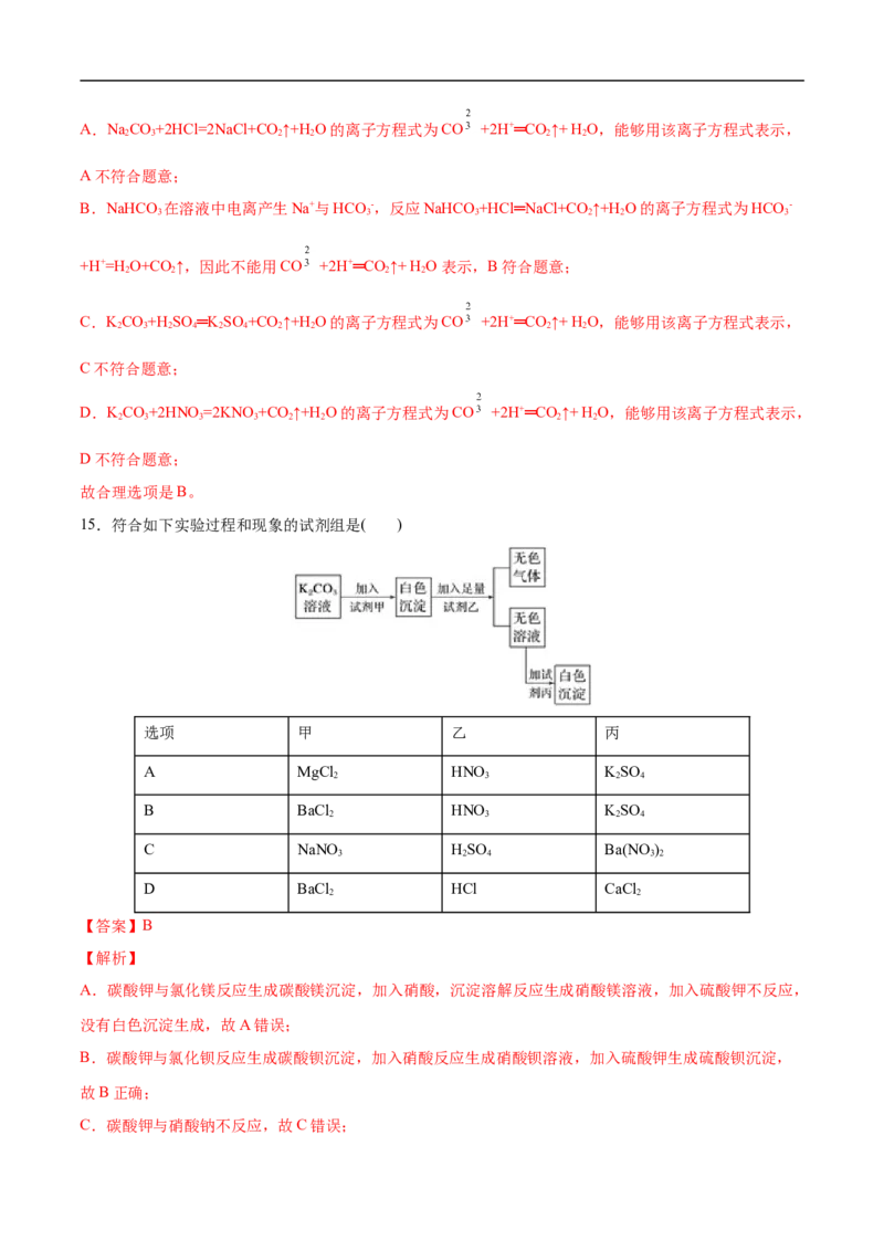 第一章物质及其变化过关测试提高卷-2020-2021学年高一化学单元复习一遍过（人教版2019必修第一册）（解析版）_高化_2025春-人教版高中化学_01新版高中化学必修一_6.期末复习