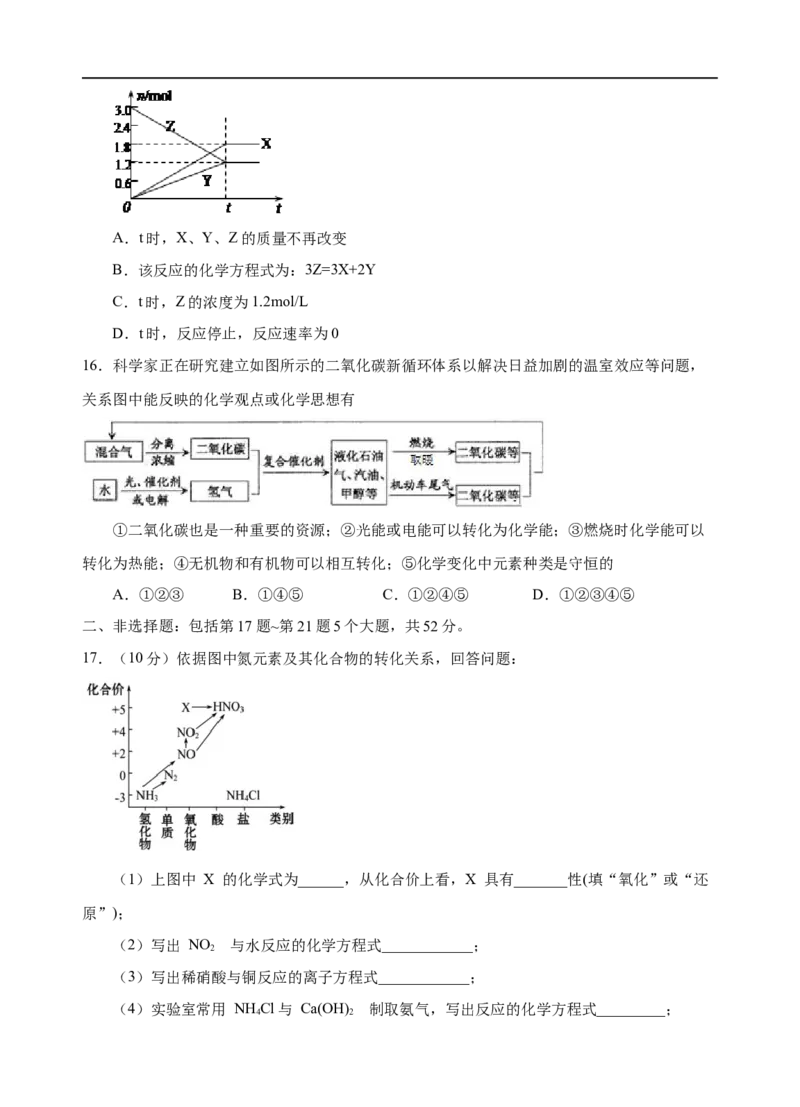模拟卷05-2019-2020年高一化学高频考题期末组合模拟卷（人教2019必修第二册）（原卷版）_高化_2025春-人教版高中化学_02新版高中化学必修二_5.试卷习题_期中期末试卷