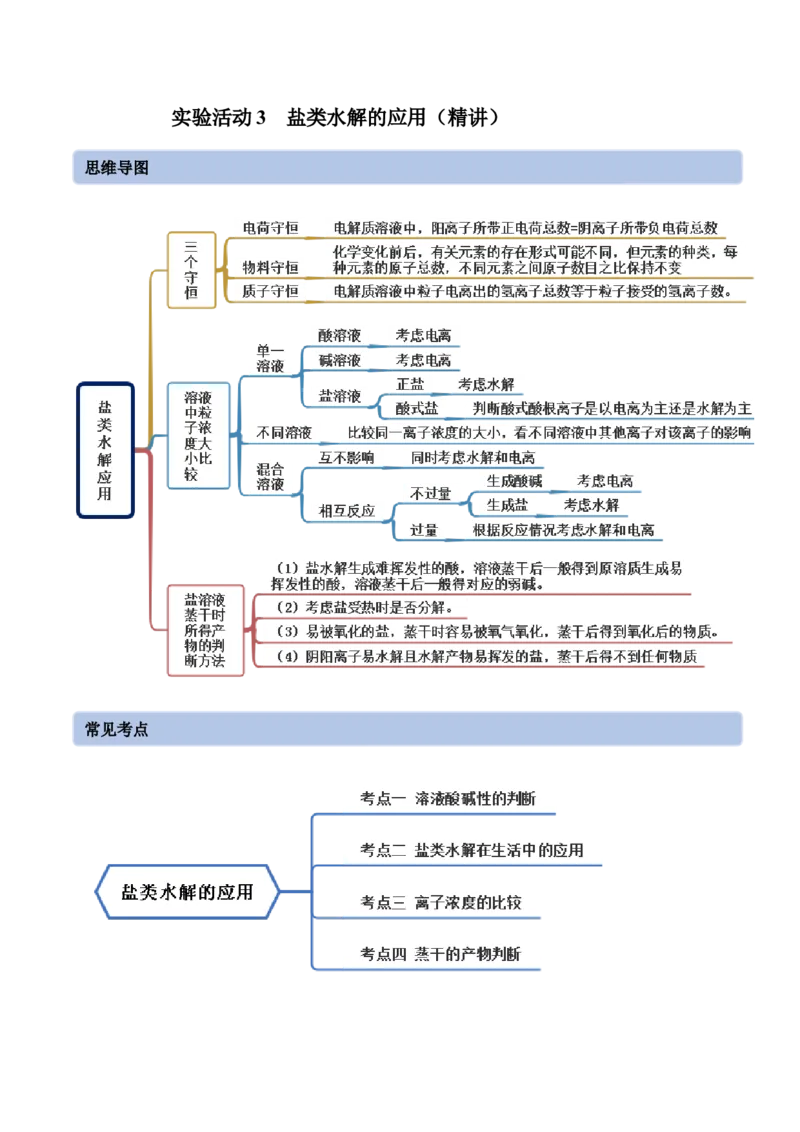 实验活动3盐类水解的应用(精讲）（解析版）_高化_595801221724高中化学新人教版选择性必修一二三电子版教案PPT课件高中试卷_选择性必修1册（人教版）_专项练习