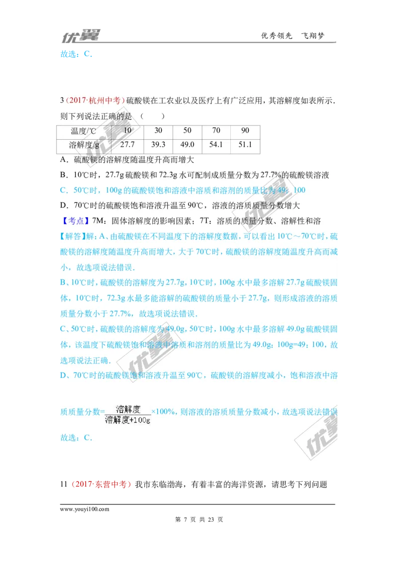 6.溶液_初中化学_01.人教版初中化学_01.初中化学课件PPT--教案--试题_初中化学全套(课件--教案--配套)_18年初中化学9年级上_18秋九化上(RJ)--7.复习资料_4.真题汇编_2017真题汇编