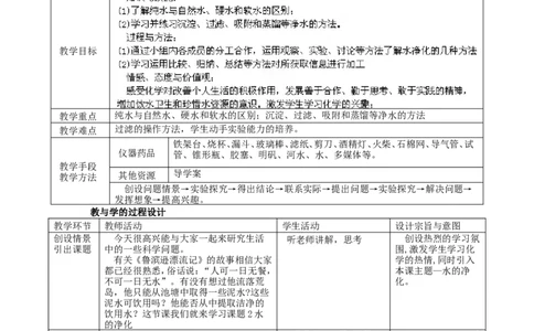 九年级化学上册-第四单元-课题2-水的净化教案-(新版)新人教版_初中化学_01.人教版初中化学_01.初中化学课件PPT--教案--试题_初中化学&mdash;课件&mdash;教案&mdash;试题-推荐_9年级上课件教案试题