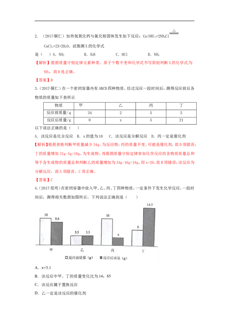 2018届中考化学总复习专题突破讲义：第四讲守恒思想_初中化学_01.人教版初中化学_07.初中化学中考总复习_2018届中考化学总复习专题突破讲义