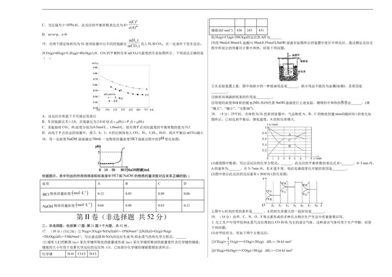 学易金卷：2020-2021学年高二化学上学期期末测试卷02（人教版选择性必修1）（考试版）_高化_2025春-人教版高中化学_03新版高中化学选择性必修1_04习题试卷_期末试卷
