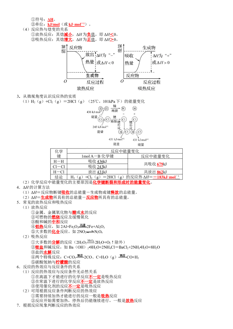 第1章+化学反应的热效应-知识清单（人教版2019选择性必修1）_高化_595801221724高中化学新人教版选择性必修一二三电子版教案PPT课件高中试卷_选择性必修1册（人教版）_知识清单