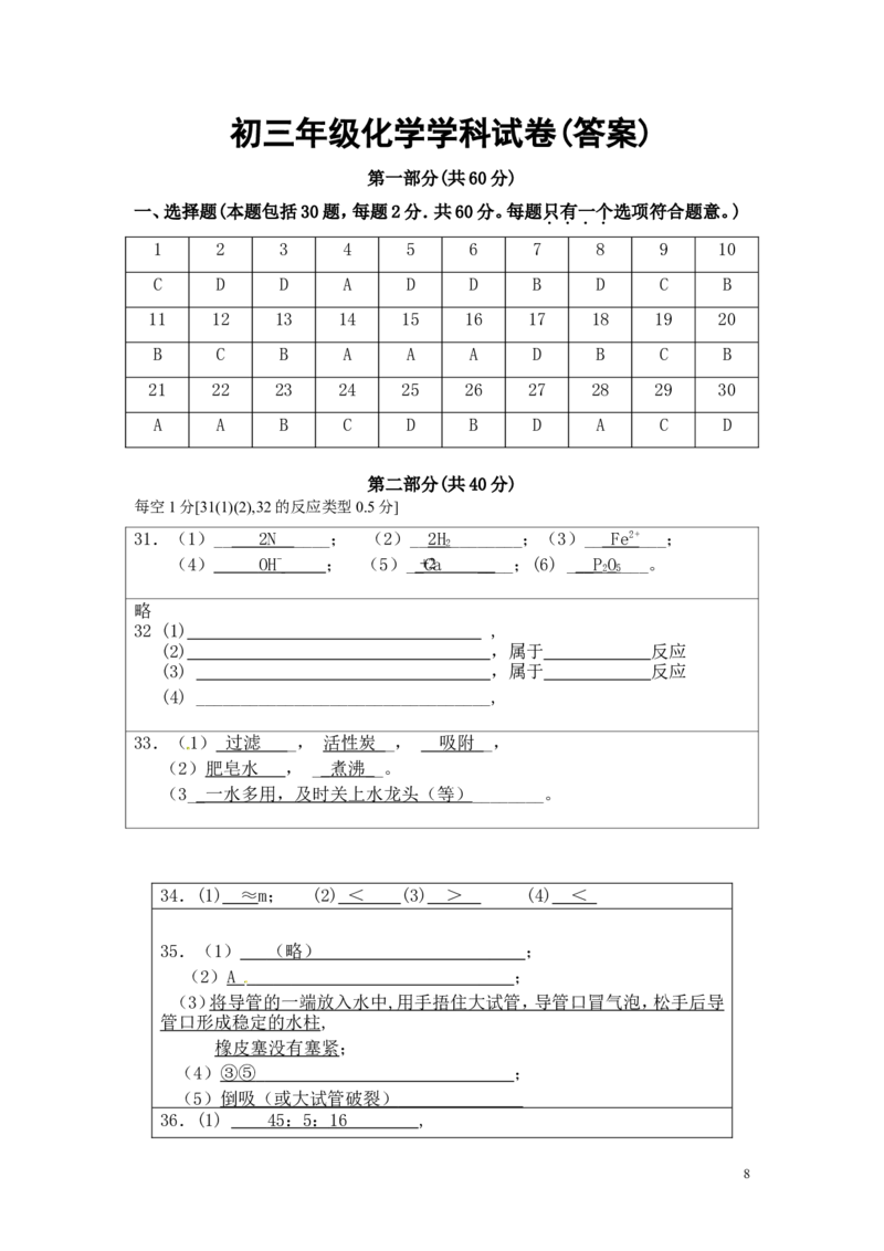 九年级上学期期中测试化学试题_初中化学_01.人教版初中化学_01.初中化学课件PPT--教案--试题_初中化学&mdash;课件&mdash;教案&mdash;试题-推荐_9年级上课件教案试题_9年级上试题_期中
