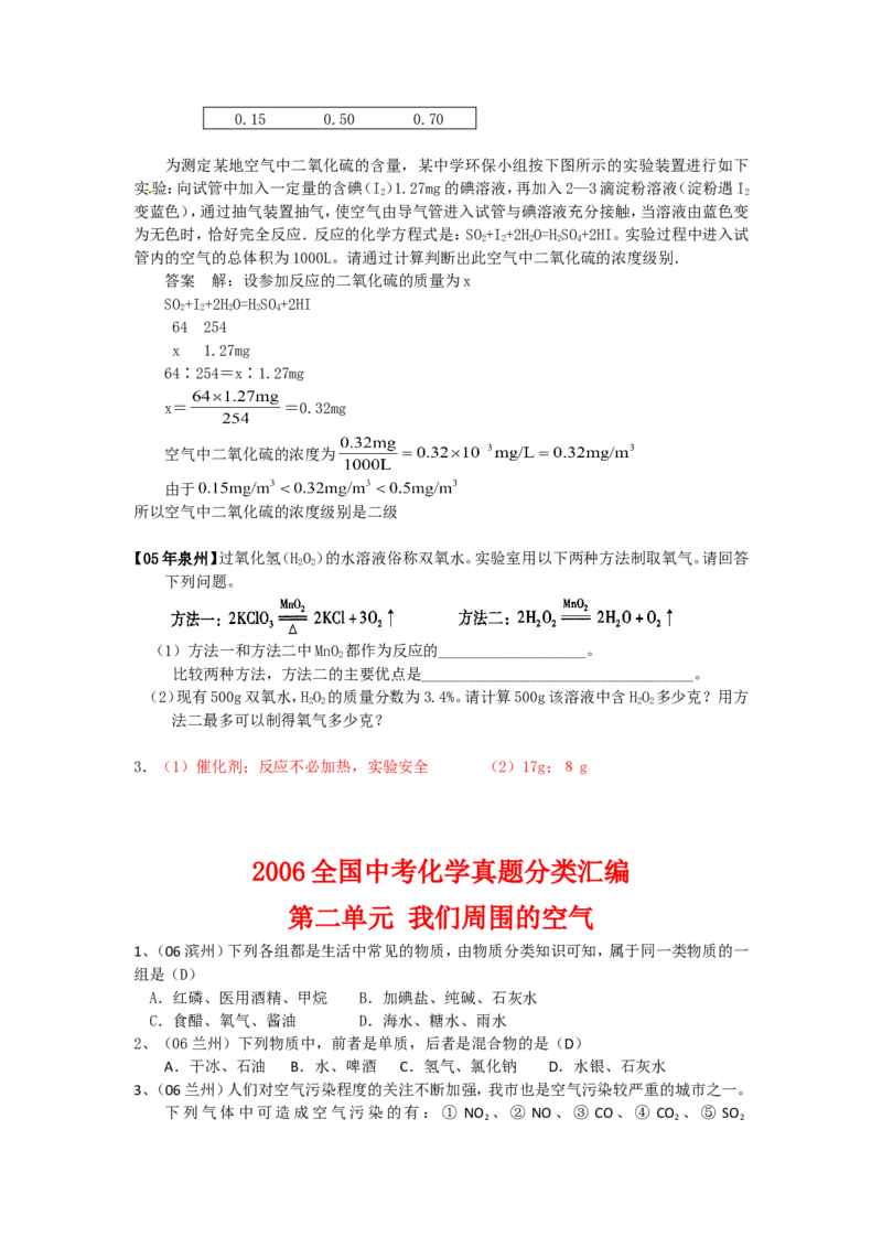 2005-2011年全国各地中考化学真题分类汇编第二单元我们周围的空气_初中化学_01.人教版初中化学_01.初中化学课件PPT--教案--试题_初中化学全套_化学试题