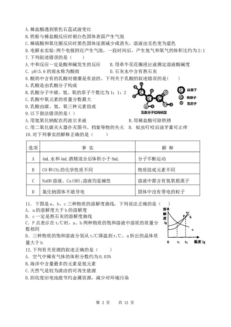 2017-2018学年黑龙江省哈尔滨市69中学九年级期中考试化学试题_初中化学_01.人教版初中化学_01.初中化学课件PPT--教案--试题_初中化学18年试卷_人教版九年级化学下册2018