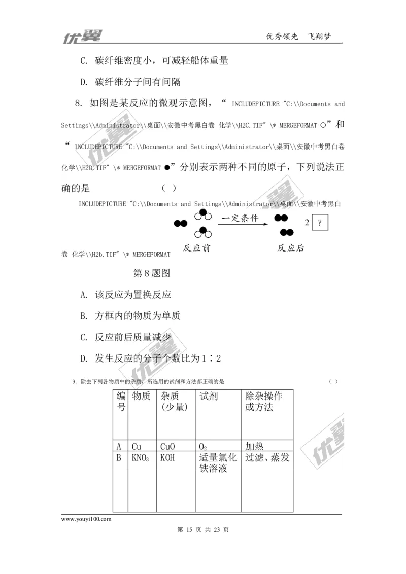2018年安徽省初中毕业学业考试（黑白卷）_初中化学_01.人教版初中化学_01.初中化学课件PPT--教案--试题_初中化学全套(课件--教案--配套)_18年初中化学9年级下_3.RJ九化下[安徽专版]