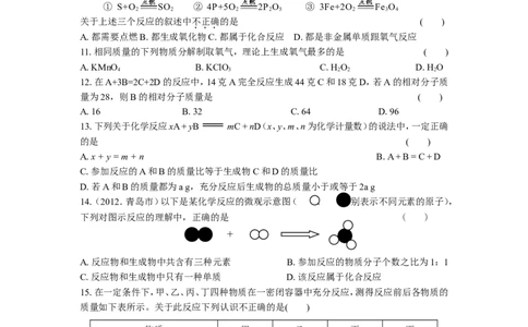 九年级化学第五单元《化学方程式》测试题(2)_初中化学_01.人教版初中化学_01.初中化学课件PPT--教案--试题_初中化学&mdash;课件&mdash;教案&mdash;试题-推荐_9年级上课件教案试题_9年级上试题