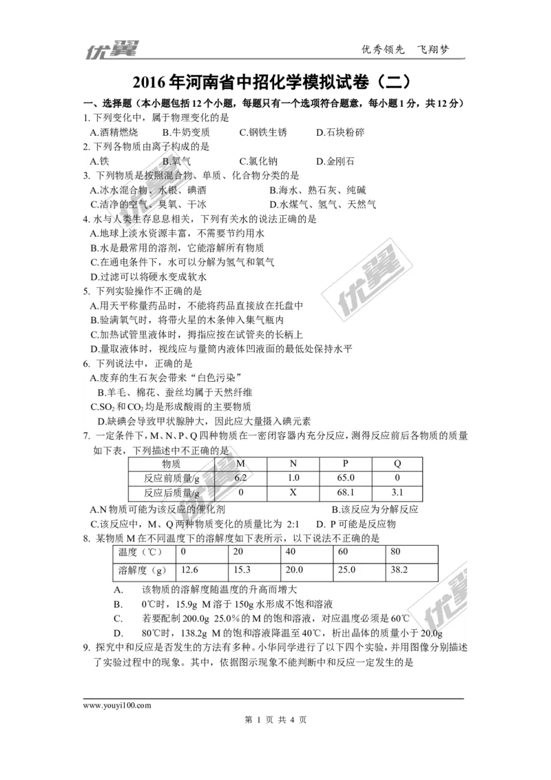2016年河南省中招化学模拟试卷（二）_初中化学_01.人教版初中化学_01.初中化学课件PPT--教案--试题_初中化学全套(课件--教案--配套)_18年初中化学9年级下_18春九化下(RJ)--7.各地真题