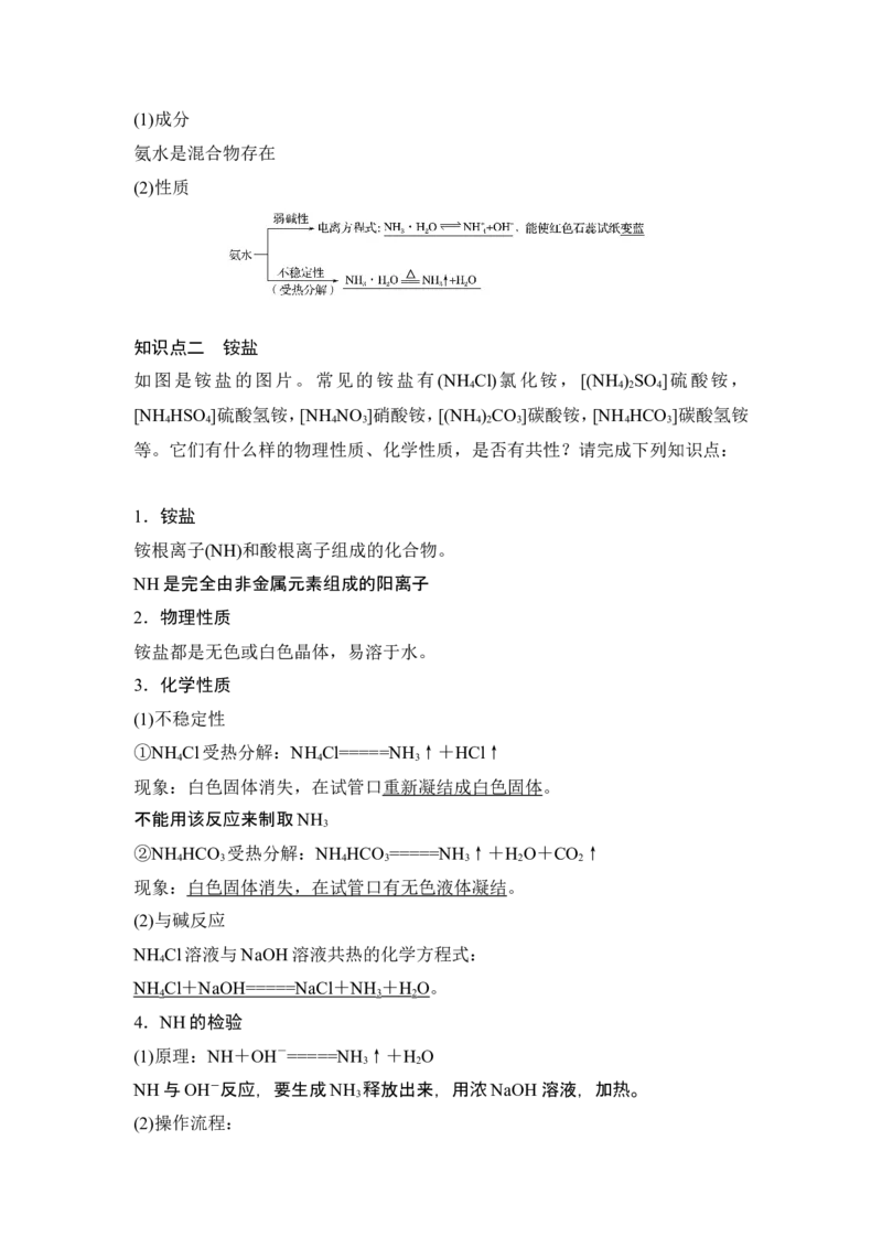 第2课时氨和铵盐_高化_2025春-人教版高中化学_02新版高中化学必修二_4.课件+导学案_第五章第二节第2课时氨和铵盐（导学案+课件）