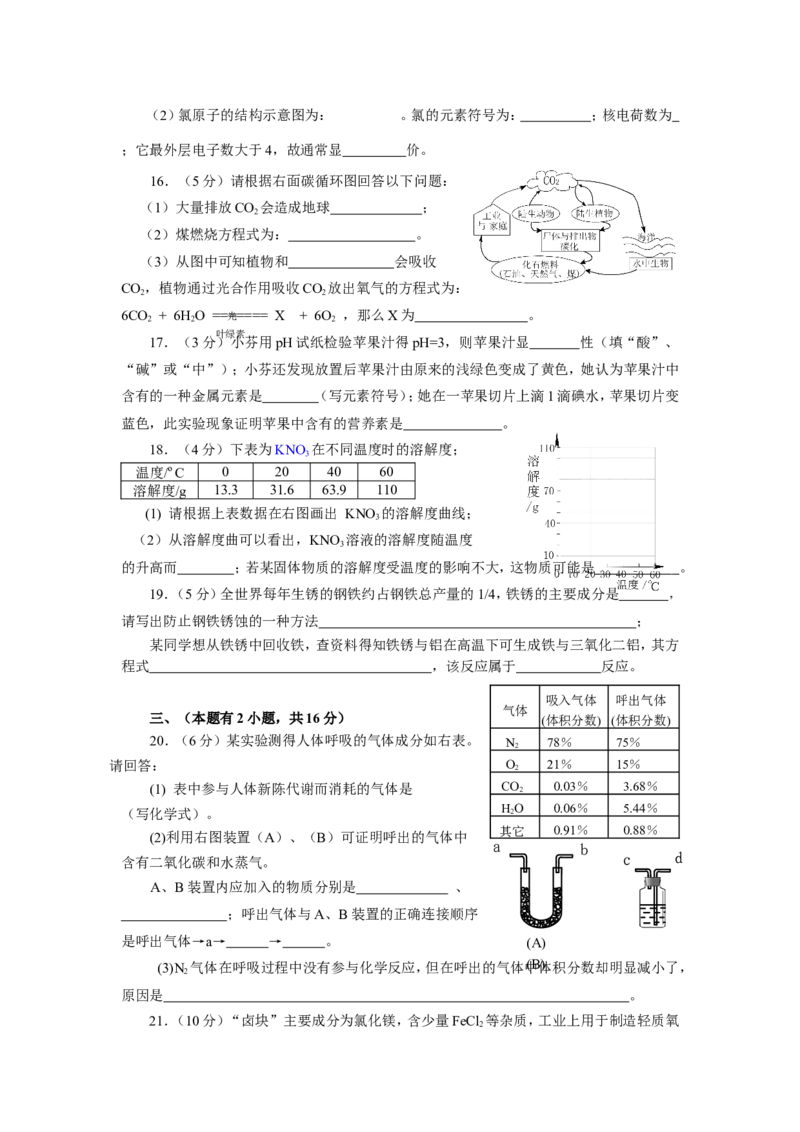 2007广东省肇庆市初中化学竞赛初赛试题_初中化学_01.人教版初中化学_01.初中化学课件PPT--教案--试题_初中化学全套_化学试题_2007年全国各省初中化学竞赛初赛题汇编