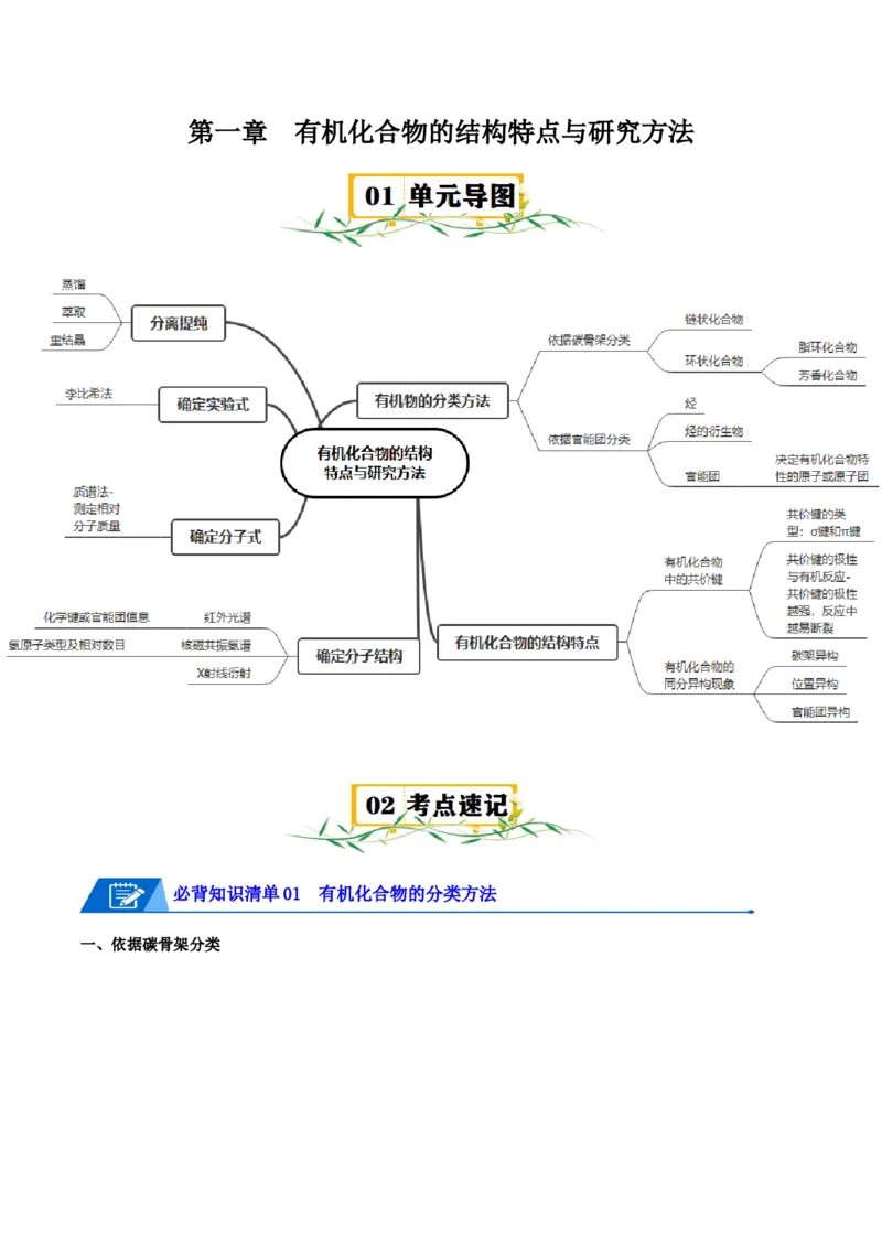 第一章有机化合物的结构特点与研究方法速记清单-（人教版2019选择性必修3）（教师版）_高化_595801221724高中化学新人教版选择性必修一二三电子版教案PPT课件高中试卷_知识清单