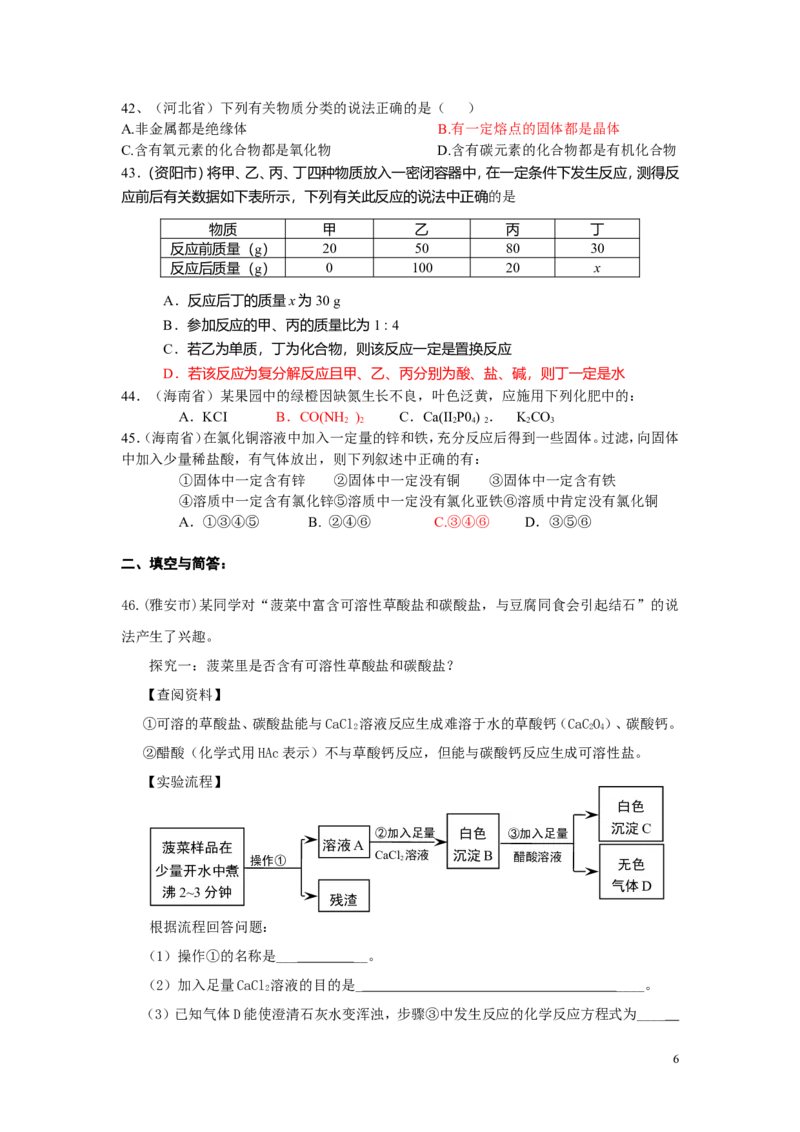 中考化学试题汇编--第十一单元_盐_化肥_初中化学_01.人教版初中化学_01.初中化学课件PPT--教案--试题_初中化学&mdash;课件&mdash;教案&mdash;试题-推荐_9年级下课件教案试题_9年级下试题_第11单元
