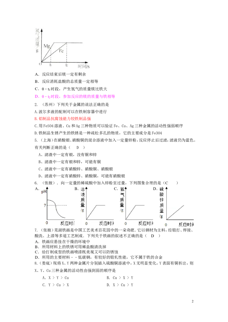 中考第八单元化学试题_初中化学_01.人教版初中化学_01.初中化学课件PPT--教案--试题_初中化学&mdash;课件&mdash;教案&mdash;试题-推荐_9年级下课件教案试题_9年级下试题_第8单元