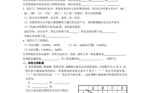 冲刺专题3&mdash;&mdash;推断题_初中化学_01.人教版初中化学_01.初中化学课件PPT--教案--试题_初中化学全套_化学试题_黄冈中学2010年理科实验班招生考试-蔡河中学冲刺专题