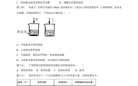 专题身边的化学物质--水与常见的溶液课后练习_初中化学_01.人教版初中化学_07.初中化学中考总复习_人教版化学中考专题复习