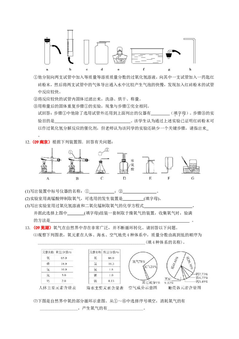 2007-2011五年全国各地中考化学试题分类汇编第二单元我们周围的空气_初中化学_01.人教版初中化学_01.初中化学课件PPT--教案--试题_初中化学全套_化学试题
