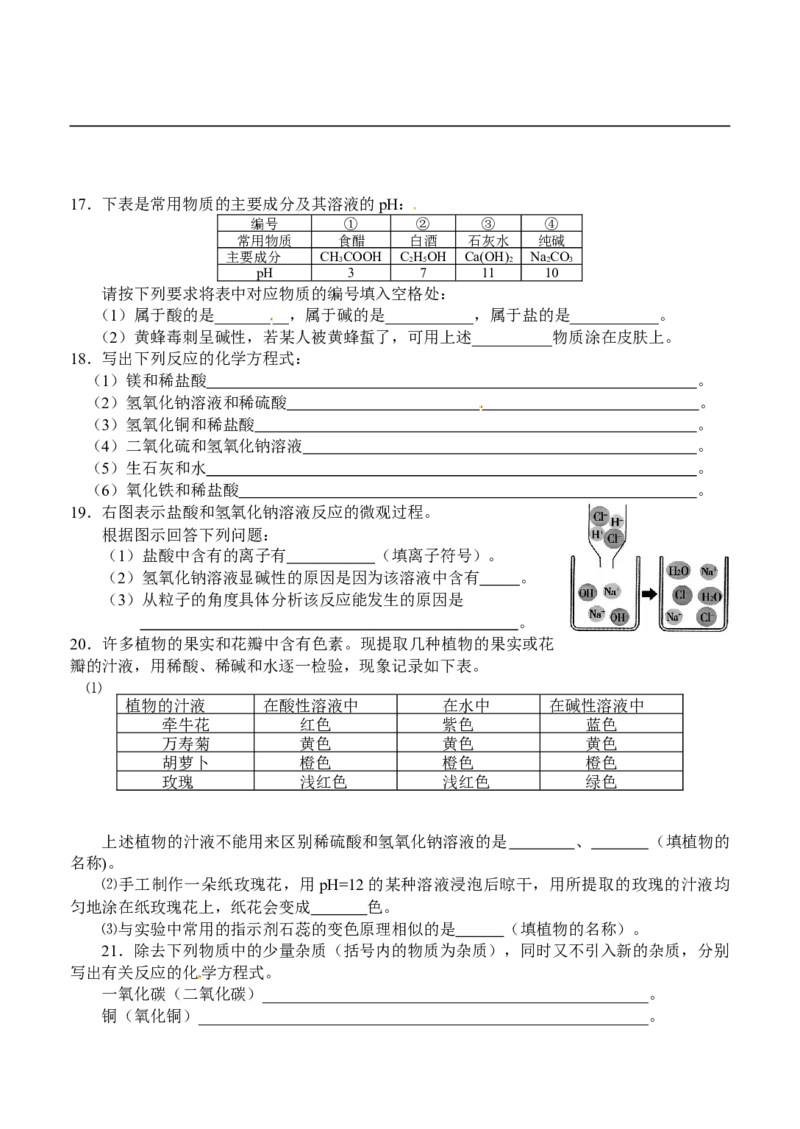 人教版九年级化学下册%3A第十单元《酸和碱》检测题_初中化学_01.人教版初中化学_01.初中化学课件PPT--教案--试题_初中化学18年试卷_人教版九年级化学下册2018