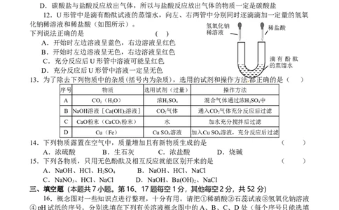 人教版九年级化学下册%3A第十单元《酸和碱》检测题_初中化学_01.人教版初中化学_01.初中化学课件PPT--教案--试题_初中化学18年试卷_人教版九年级化学下册2018