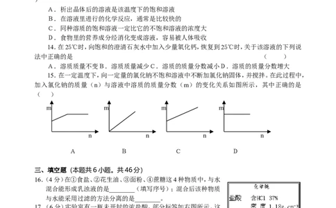 人教版九年级化学下册%3A第九单元《溶液》检测题_初中化学_01.人教版初中化学_01.初中化学课件PPT--教案--试题_初中化学18年试卷_人教版九年级化学下册2018