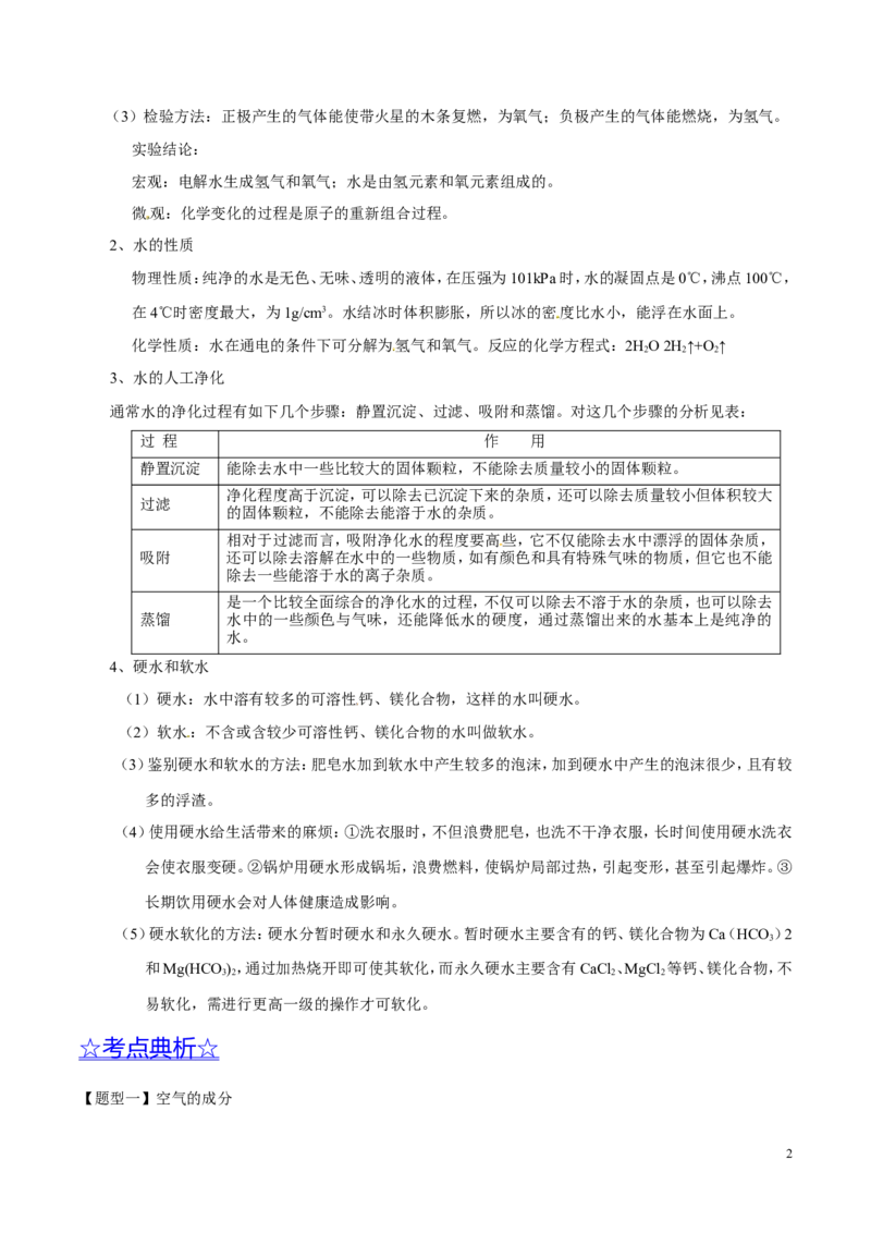 专题08水和空气（讲）-备战2017年中考化学二轮复习讲练测（原卷版）_初中化学_01.人教版初中化学_07.初中化学中考总复习_备战2017年中考化学二轮复习讲练测（讲）