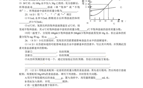 人教版九年级化学下册：第9单元-溶液测试（1）（含答案）_初中化学_01.人教版初中化学_01.初中化学课件PPT--教案--试题_初中化学&mdash;课件&mdash;教案&mdash;试题-推荐_9年级下课件教案试题