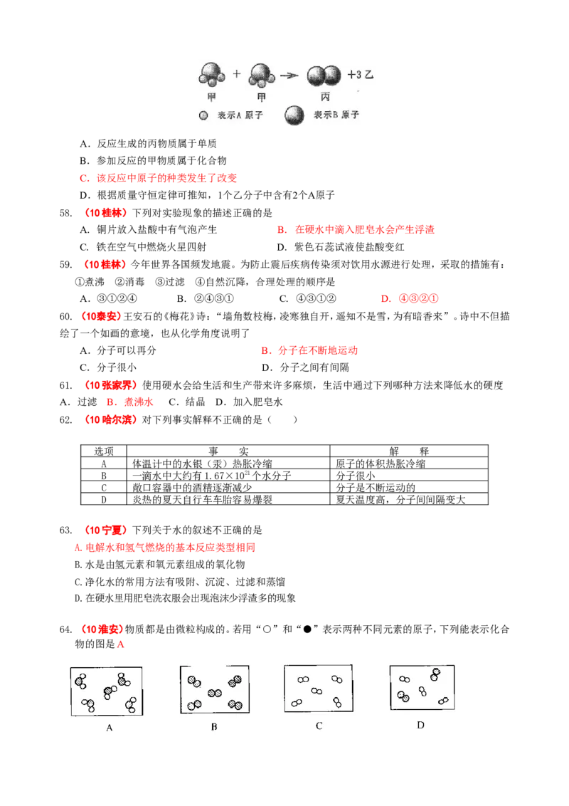 2007-2011五年全国各地中考化学试题分类汇编第三单元自然界的水_初中化学_01.人教版初中化学_01.初中化学课件PPT--教案--试题_初中化学全套_化学试题
