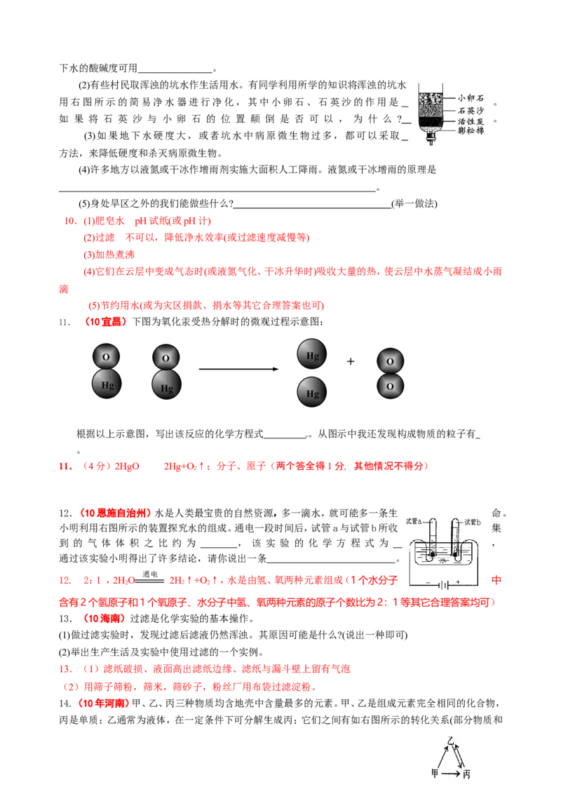 2007-2011五年全国各地中考化学试题分类汇编第三单元自然界的水_初中化学_01.人教版初中化学_01.初中化学课件PPT--教案--试题_初中化学全套_化学试题