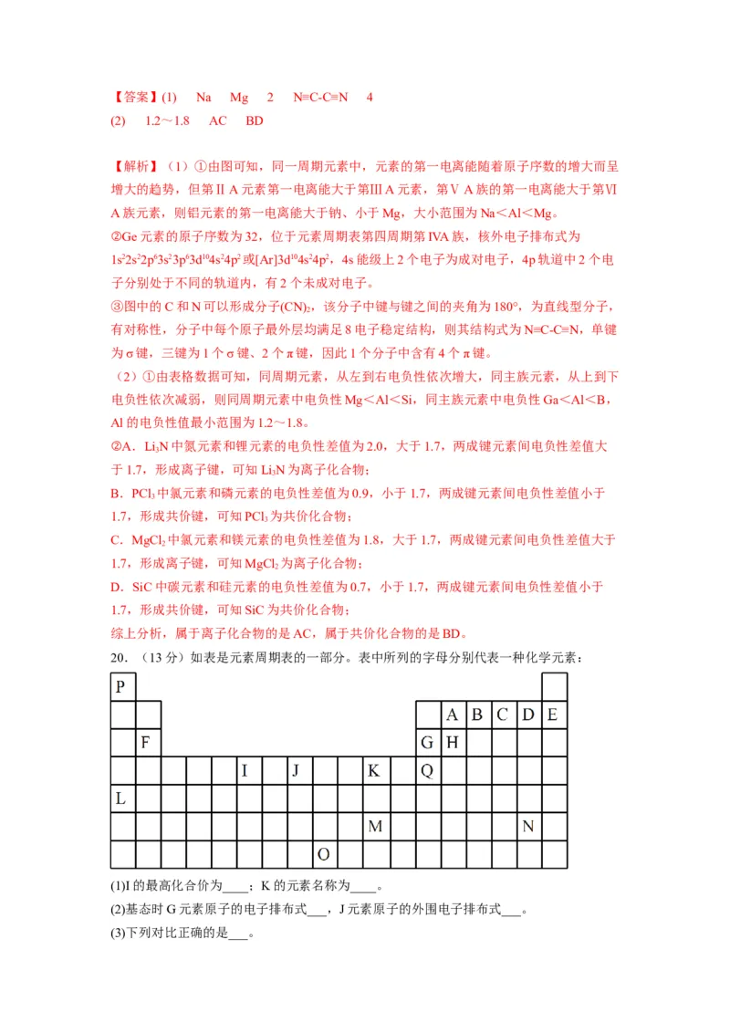 第一章《原子结构与性质》基础过关单元检测（教师版）-（人教2019选择性必修2）_高化_595801221724高中化学新人教版选择性必修一二三电子版教案PPT课件高中试卷_选择性必修2册（人教版）