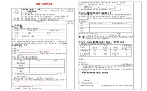 九年级化学下册-第九单元-溶液-课题1-溶液的形成学案_初中化学_01.人教版初中化学_01.初中化学课件PPT--教案--试题_初中化学&mdash;课件&mdash;教案&mdash;试题-推荐_9年级下课件教案试题_第9单元