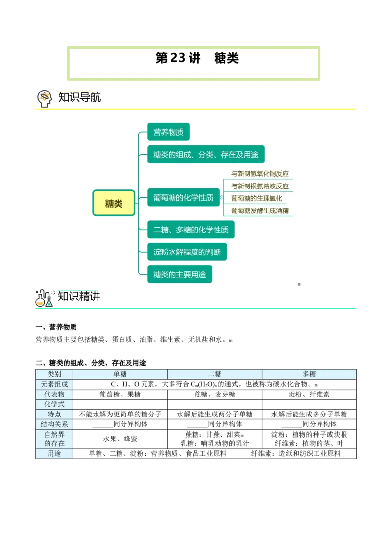 第23讲糖类（学生版）-（人教版2019必修第二册）_高化_595801221724高中化学新人教版选择性必修一二三电子版教案PPT课件高中试卷_必修二册（人教版）_讲义