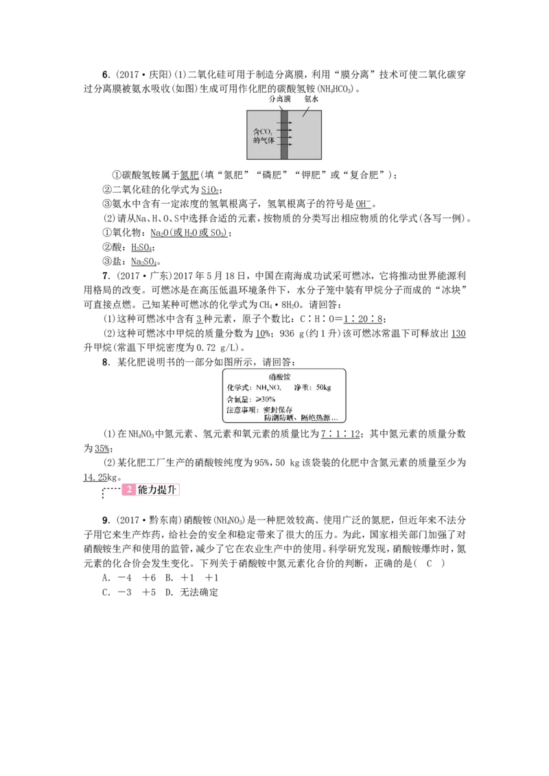 2018年中考化学人教版总复习第8讲　化学式和化合价习题_初中化学_01.人教版初中化学_07.初中化学中考总复习_2018年中考化学人教版总复习