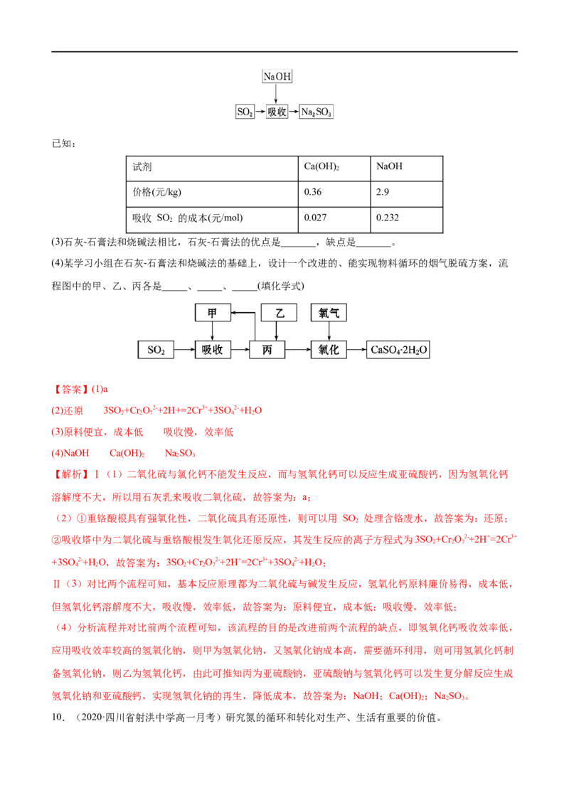 专项01常见物质间的转化关系-2019-2020学年高一化学期末复习专项提升卷（人教版2019必修第二册）（解析版）_高化_2025春-人教版高中化学_02新版高中化学必修二_5.试卷习题_期中期末试卷