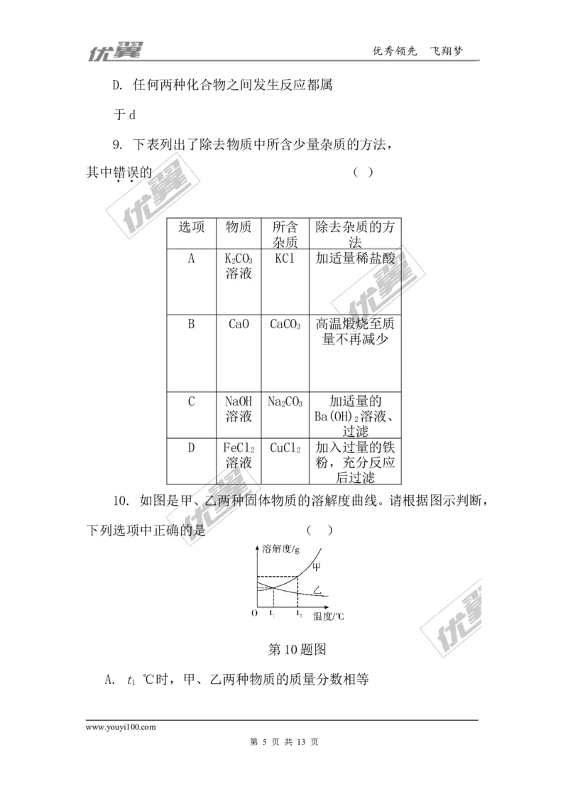 2018年安徽省初中毕业学业考试（定心卷）_初中化学_01.人教版初中化学_01.初中化学课件PPT--教案--试题_初中化学全套(课件--教案--配套)_18年初中化学9年级下_3.RJ九化下[安徽专版]