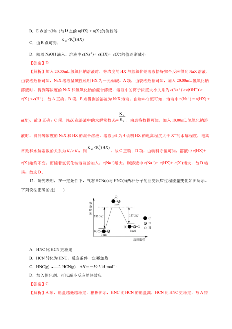 测试卷01高二化学上学期期中测试卷（解析版）_高化_595801221724高中化学新人教版选择性必修一二三电子版教案PPT课件高中试卷_选择性必修1册（人教版）_期中+期末