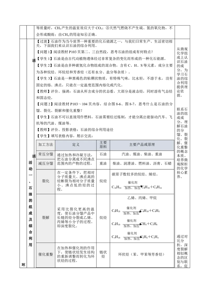 8.1.3煤、石油和天然气的综合利用（教学设计）-（人教版2019必修第二册）_高化_595801221724高中化学新人教版选择性必修一二三电子版教案PPT课件高中试卷_必修二册（人教版）_教学设计