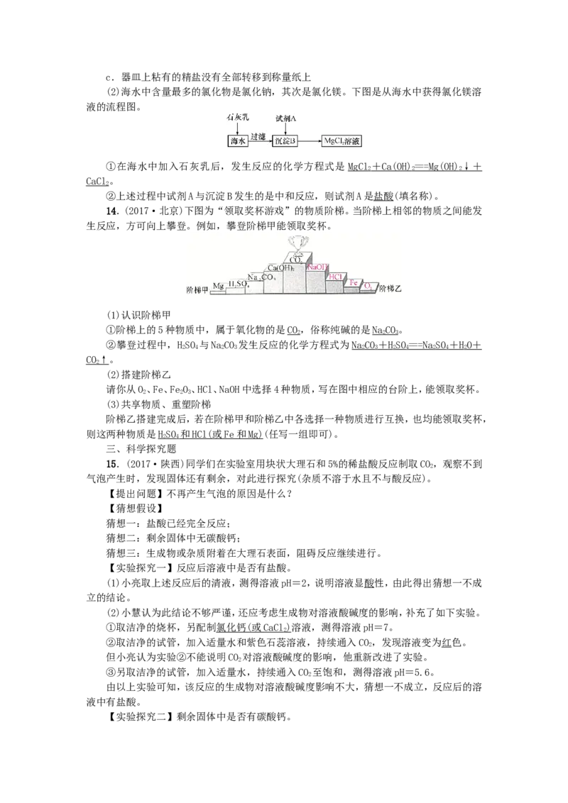 2018年中考化学人教版总复习专项训练（一）　酸、碱、盐综合训练_初中化学_01.人教版初中化学_07.初中化学中考总复习_2018年中考化学人教版总复习