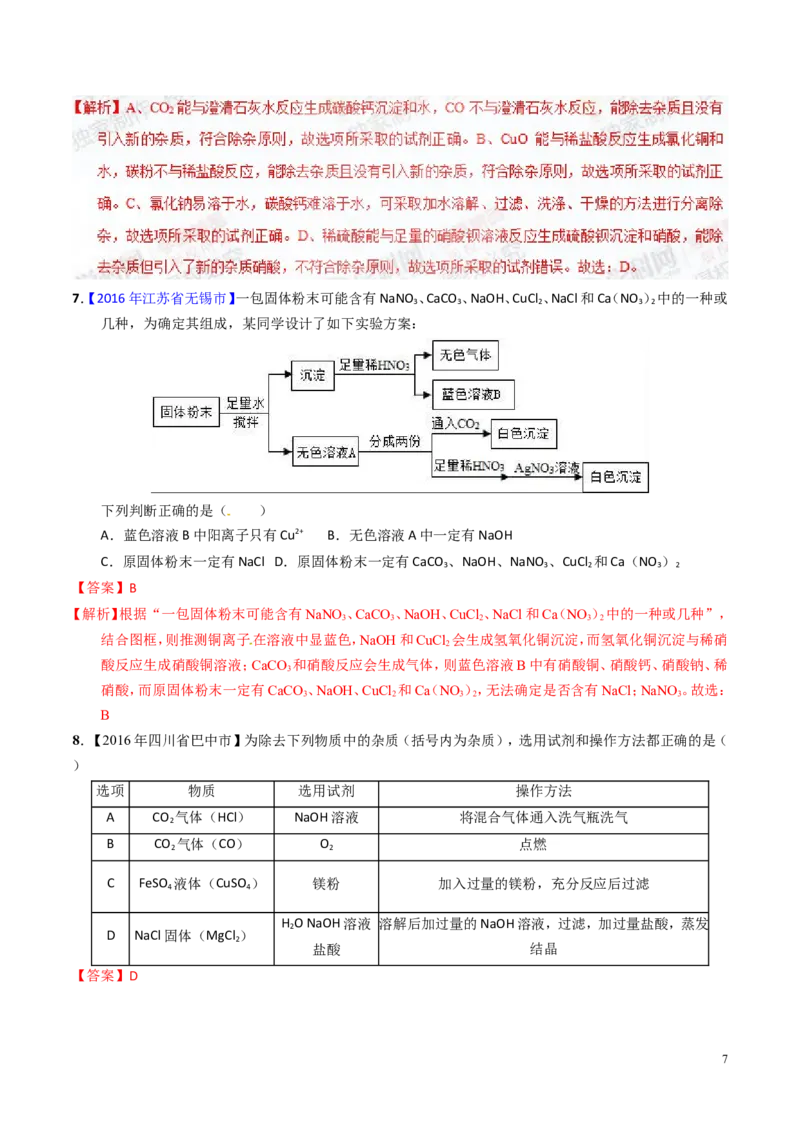 专题21物质的检验、辨别和推断（测）-备战2017年中考化学二轮复习讲练测（解析版）_初中化学_01.人教版初中化学_07.初中化学中考总复习